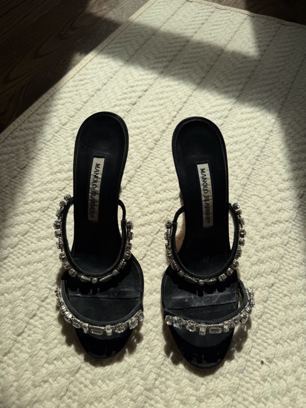 Manolo Blahnik Black Crystal-Embellished Slide Mules
